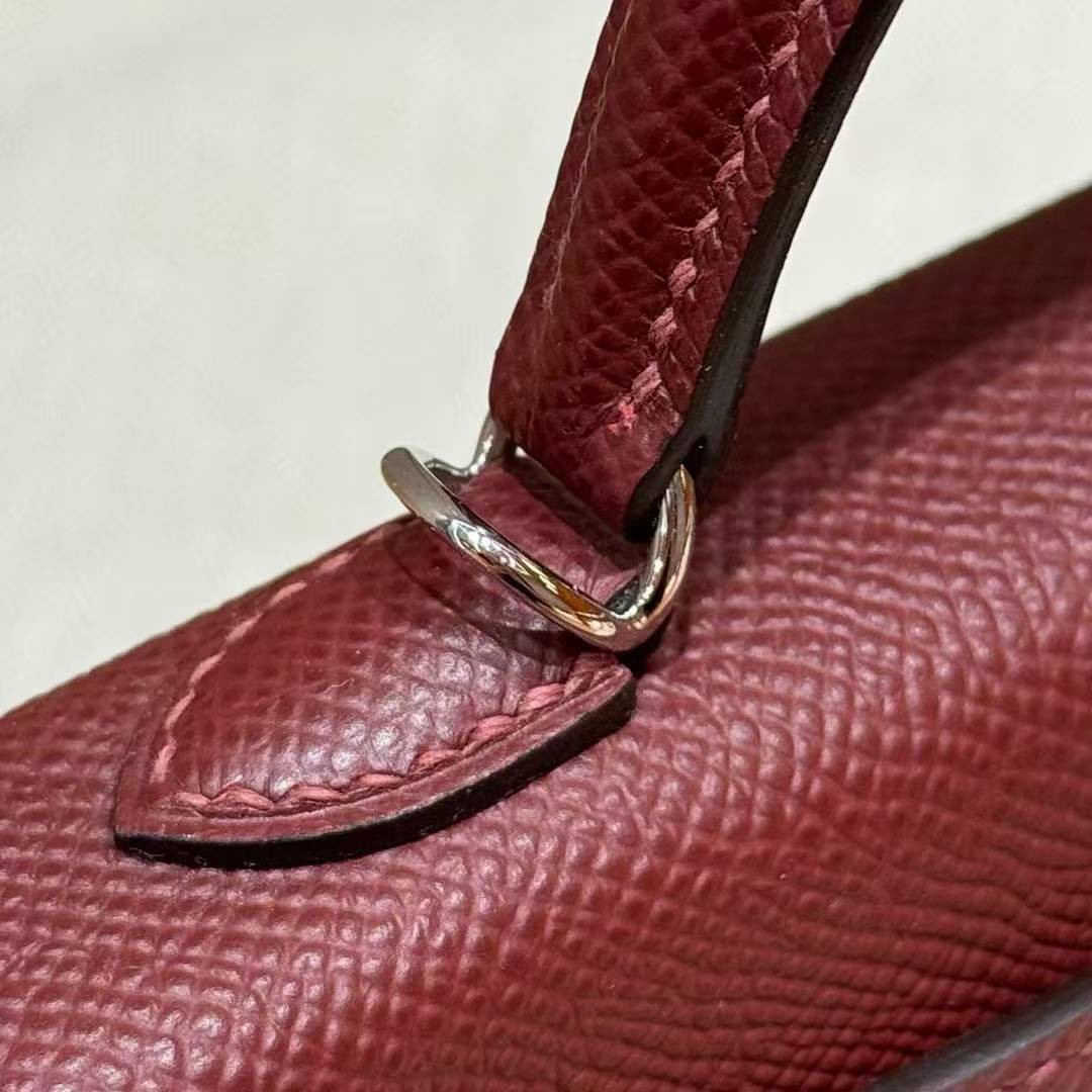 Hermes Kelly Mini 2 19 CM Bag Handmade In Epsom Calfskin Leather Silver Hardware 55 Rouge H - Image 7
