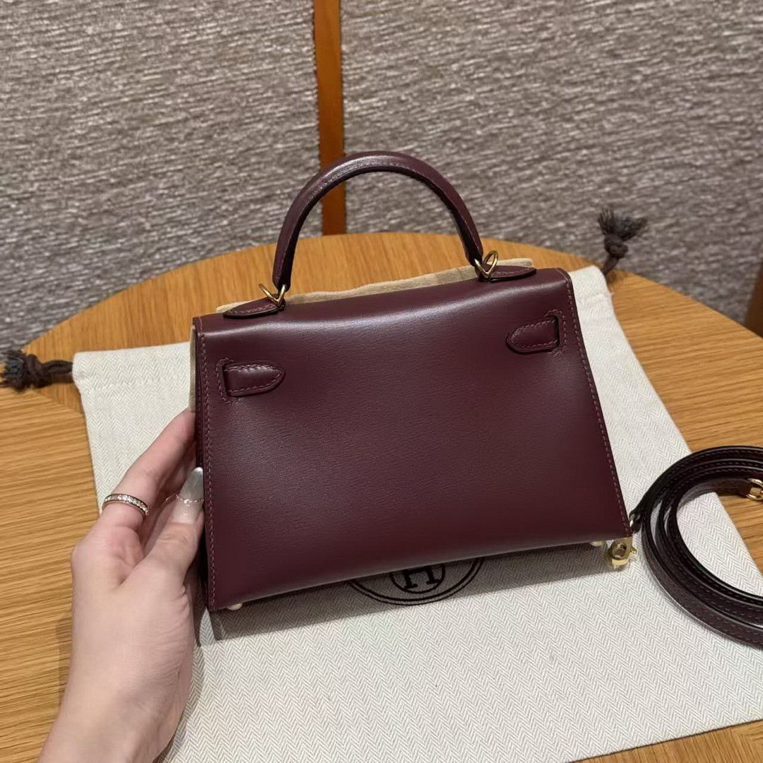 Hermes Kelly Mini 2 19 CM Bag Handmade In Box Calfskin Leather Gold Hardware 57 Bordeaux - Image 2