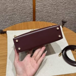 Hermes Kelly Mini 2 19 CM Bag Handmade In Box Calfskin Leather Gold Hardware 57 Bordeaux - Image 16