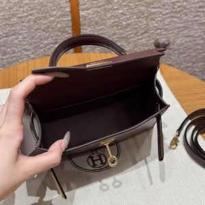 Hermes Kelly Mini 2 19 CM Bag Handmade In Box Calfskin Leather Gold Hardware 57 Bordeaux - Image 15