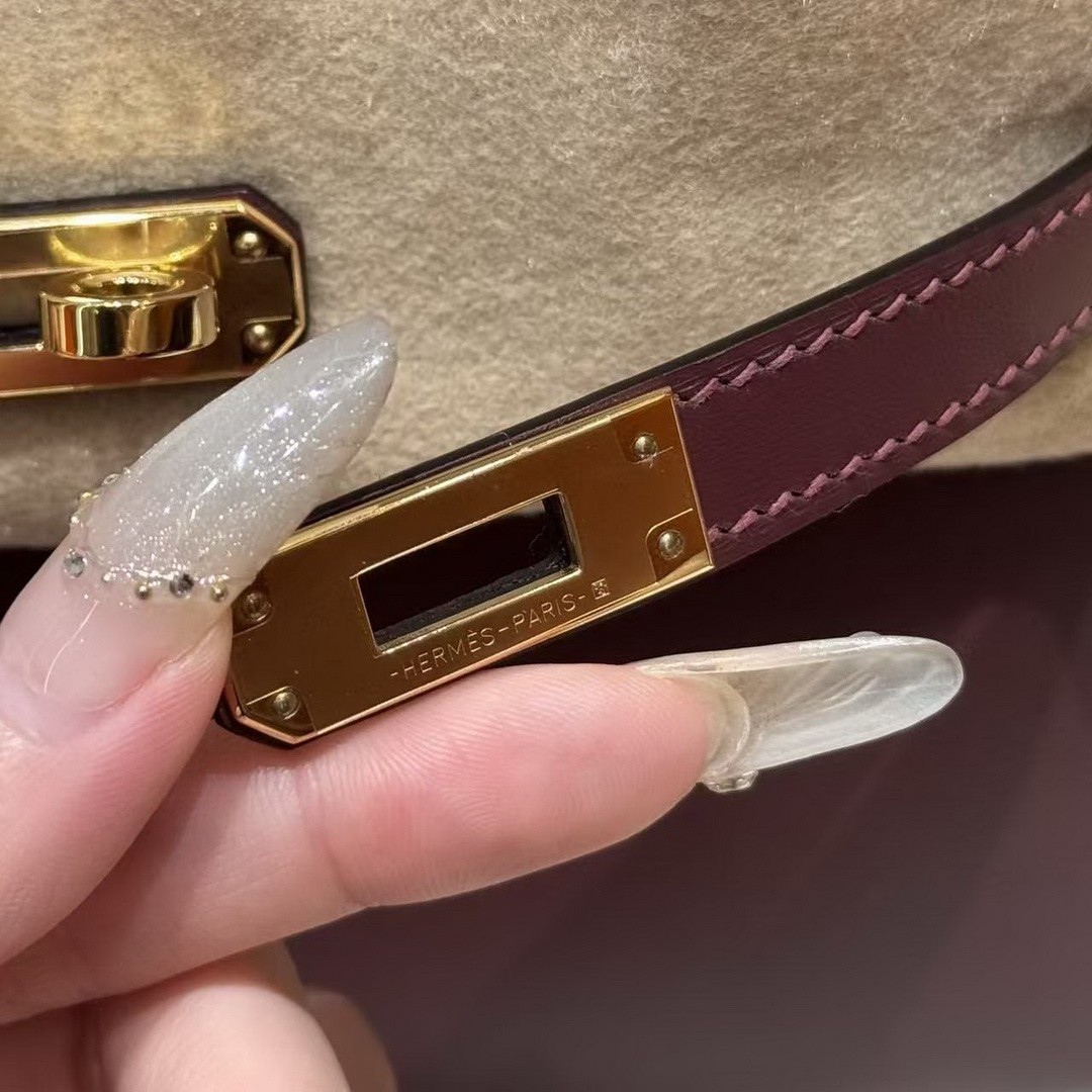 Hermes Kelly Mini 2 19 CM Bag Handmade In Box Calfskin Leather Gold Hardware 57 Bordeaux - Image 14