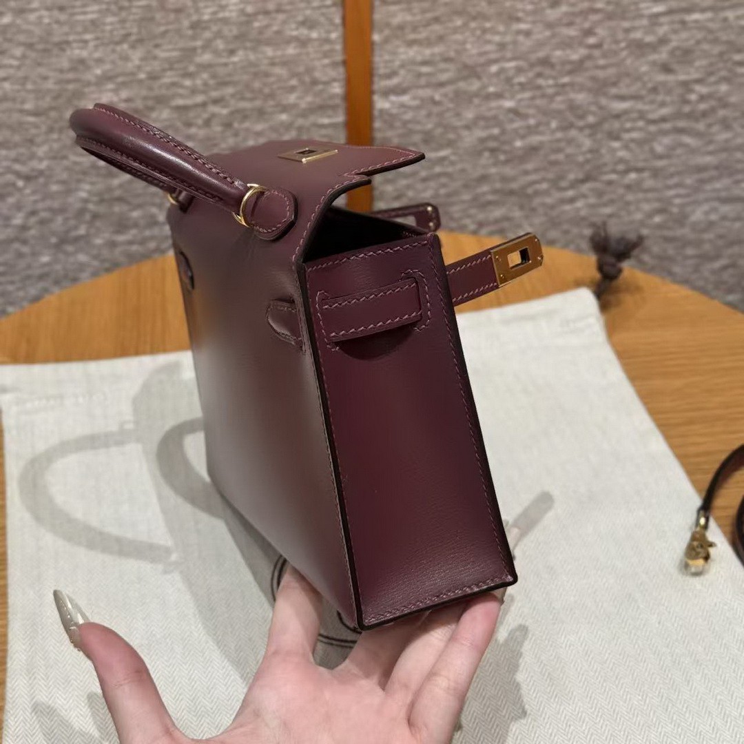 Hermes Kelly Mini 2 19 CM Bag Handmade In Box Calfskin Leather Gold Hardware 57 Bordeaux - Image 7