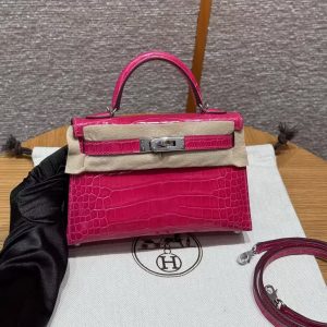 Hermes Kelly Mini 2 19 CM Bag Handmade In Alligator Leather Silver Hardware 5J Fushsia