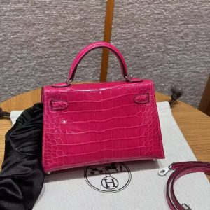 Hermes Kelly Mini 2 19 CM Bag Handmade In Alligator Leather From Mississippi Silver Hardware 5J Fushsia - Image 2