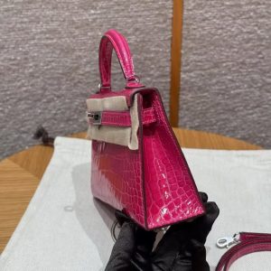 Hermes Kelly Mini 2 19 CM Bag Handmade In Alligator Leather From Mississippi Silver Hardware 5J Fushsia - Image 30