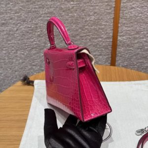 Hermes Kelly Mini 2 19 CM Bag Handmade In Alligator Leather From Mississippi Silver Hardware 5J Fushsia - Image 29