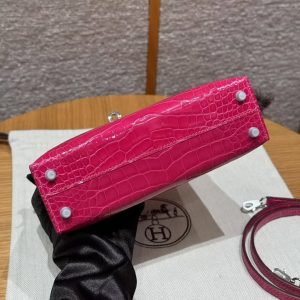 Hermes Kelly Mini 2 19 CM Bag Handmade In Alligator Leather From Mississippi Silver Hardware 5J Fushsia - Image 28