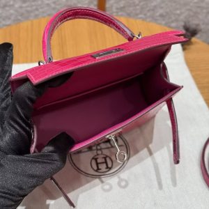 Hermes Kelly Mini 2 19 CM Bag Handmade In Alligator Leather From Mississippi Silver Hardware 5J Fushsia - Image 27
