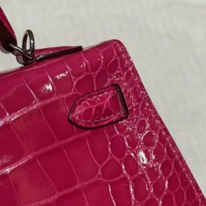 Hermes Kelly Mini 2 19 CM Bag Handmade In Alligator Leather From Mississippi Silver Hardware 5J Fushsia - Image 23