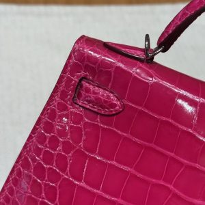 Hermes Kelly Mini 2 19 CM Bag Handmade In Alligator Leather From Mississippi Silver Hardware 5J Fushsia - Image 22