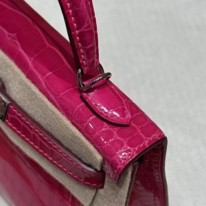 Hermes Kelly Mini 2 19 CM Bag Handmade In Alligator Leather From Mississippi Silver Hardware 5J Fushsia - Image 20
