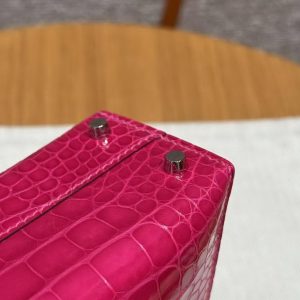 Hermes Kelly Mini 2 19 CM Bag Handmade In Alligator Leather From Mississippi Silver Hardware 5J Fushsia - Image 19