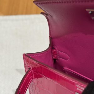 Hermes Kelly Mini 2 19 CM Bag Handmade In Alligator Leather From Mississippi Silver Hardware 5J Fushsia - Image 15