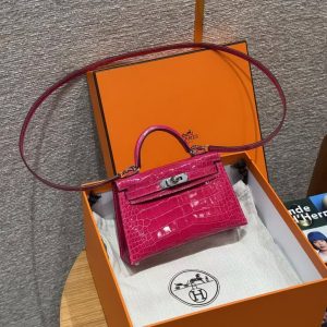 Hermes Kelly Mini 2 19 CM Bag Handmade In Alligator Leather From Mississippi Silver Hardware 5J Fushsia - Image 14