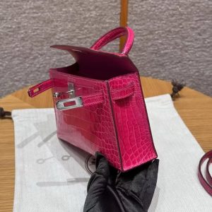 Hermes Kelly Mini 2 19 CM Bag Handmade In Alligator Leather From Mississippi Silver Hardware 5J Fushsia - Image 12