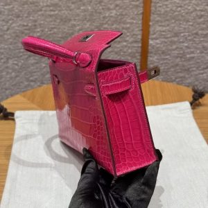 Hermes Kelly Mini 2 19 CM Bag Handmade In Alligator Leather From Mississippi Silver Hardware 5J Fushsia - Image 11