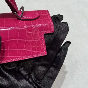 Hermes Kelly Mini 2 19 CM Bag Handmade In Alligator Leather From Mississippi Silver Hardware 5J Fushsia - Image 10