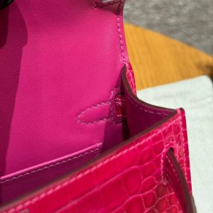 Hermes Kelly Mini 2 19 CM Bag Handmade In Alligator Leather From Mississippi Silver Hardware 5J Fushsia - Image 6