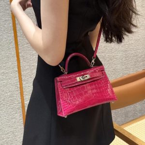 Hermes Kelly Mini 2 19 CM Bag Handmade In Alligator Leather From Mississippi Silver Hardware 5J Fushsia - Image 5