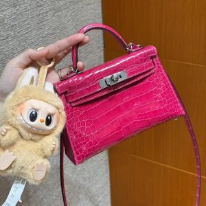 Hermes Kelly Mini 2 19 CM Bag Handmade In Alligator Leather From Mississippi Silver Hardware 5J Fushsia - Image 3
