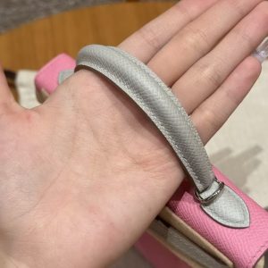 Hermes Kelly Mini 2 19 CM Bag Handmade In Epsom Calfskin Leather Silver Hardware 5P Pink 80 Gris Perle - Image 12