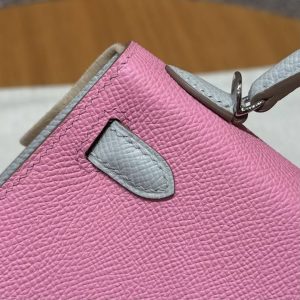 Hermes Kelly Mini 2 19 CM Bag Handmade In Epsom Calfskin Leather Silver Hardware 5P Pink 80 Gris Perle - Image 10