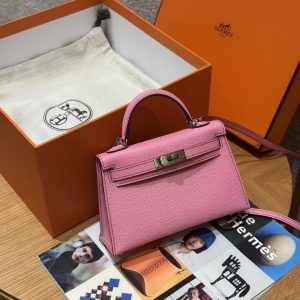 Hermes Kelly Mini 2 19 CM Bag Handmade In Epsom Calfskin Leather Silver Hardware 5P Pink - Image 2