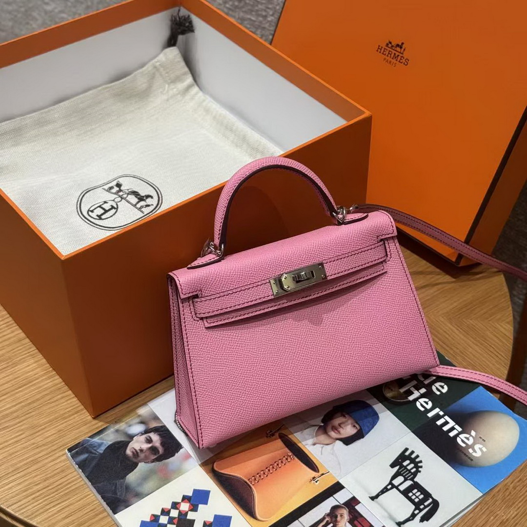 Hermes Kelly Mini 2 19 CM Bag Handmade In Epsom Calfskin Leather Silver Hardware 5P Pink - Image 2
