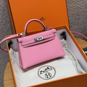 Hermes Kelly Mini 2 19 CM Bag Handmade In Epsom Calfskin Leather Silver Hardware 5P Pink - Image 21