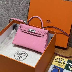 Hermes Kelly Mini 2 19 CM Bag Handmade In Epsom Calfskin Leather Silver Hardware 5P Pink - Image 20