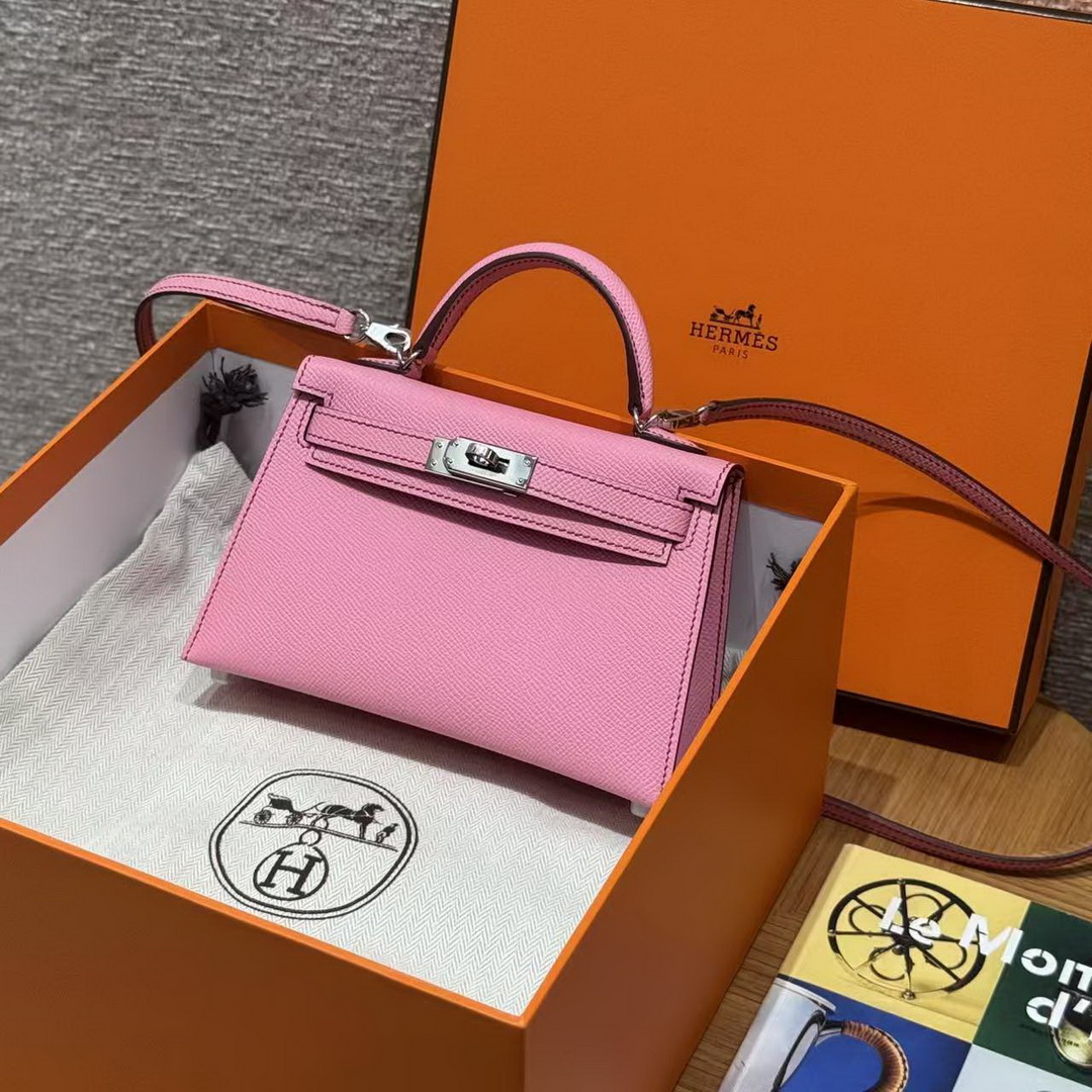 Hermes Kelly Mini 2 19 CM Bag Handmade In Epsom Calfskin Leather Silver Hardware 5P Pink - Image 20
