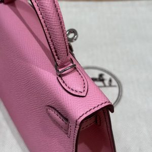 Hermes Kelly Mini 2 19 CM Bag Handmade In Epsom Calfskin Leather Silver Hardware 5P Pink - Image 18