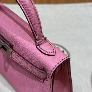 Hermes Kelly Mini 2 19 CM Bag Handmade In Epsom Calfskin Leather Silver Hardware 5P Pink - Image 17
