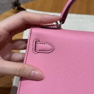 Hermes Kelly Mini 2 19 CM Bag Handmade In Epsom Calfskin Leather Silver Hardware 5P Pink - Image 16