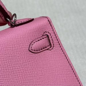Hermes Kelly Mini 2 19 CM Bag Handmade In Epsom Calfskin Leather Silver Hardware 5P Pink - Image 15