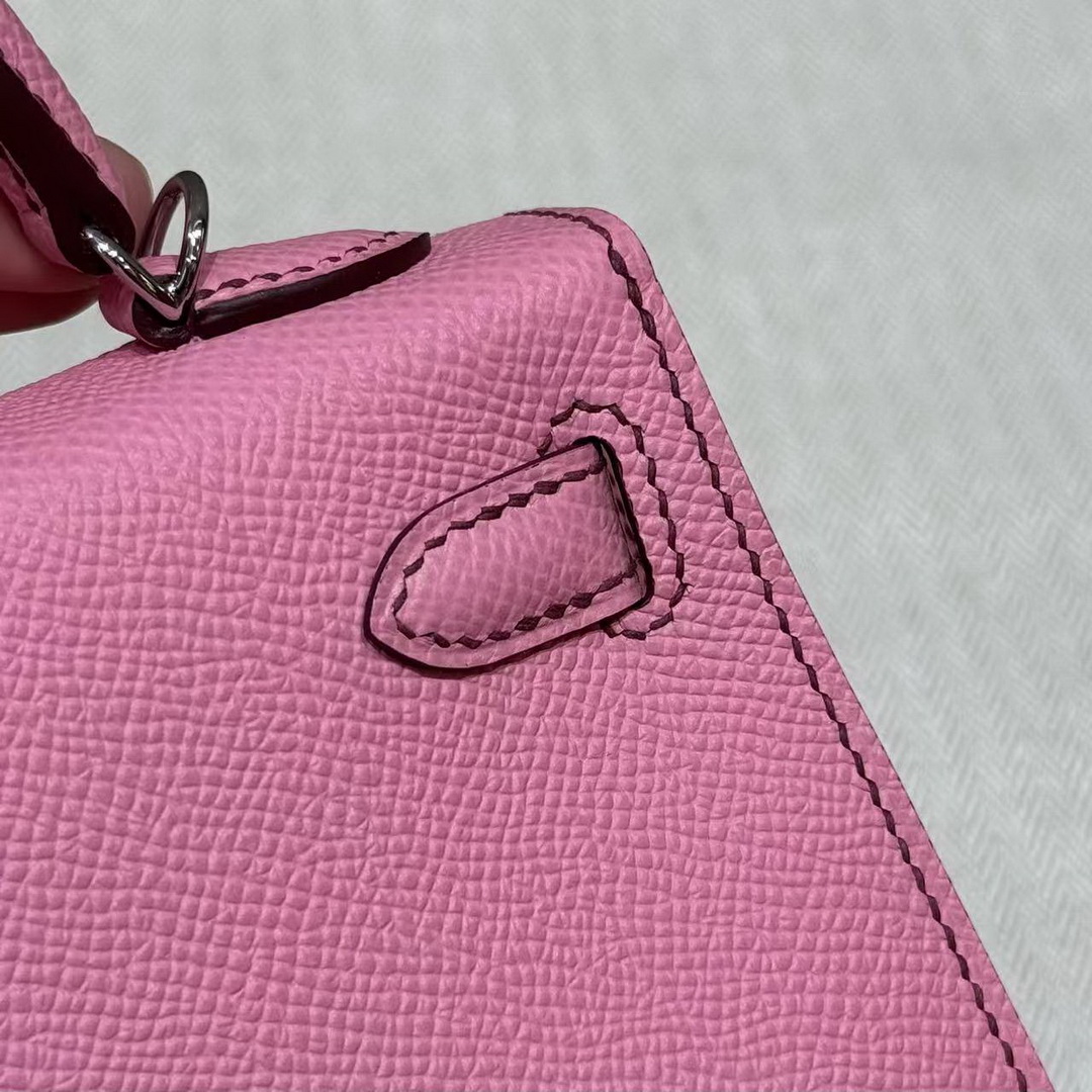Hermes Kelly Mini 2 19 CM Bag Handmade In Epsom Calfskin Leather Silver Hardware 5P Pink - Image 15