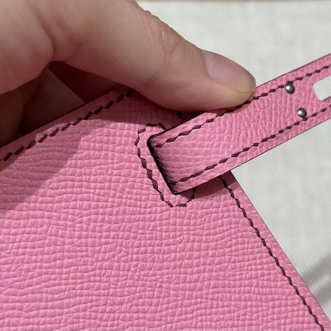Hermes Kelly Mini 2 19 CM Bag Handmade In Epsom Calfskin Leather Silver Hardware 5P Pink - Image 14