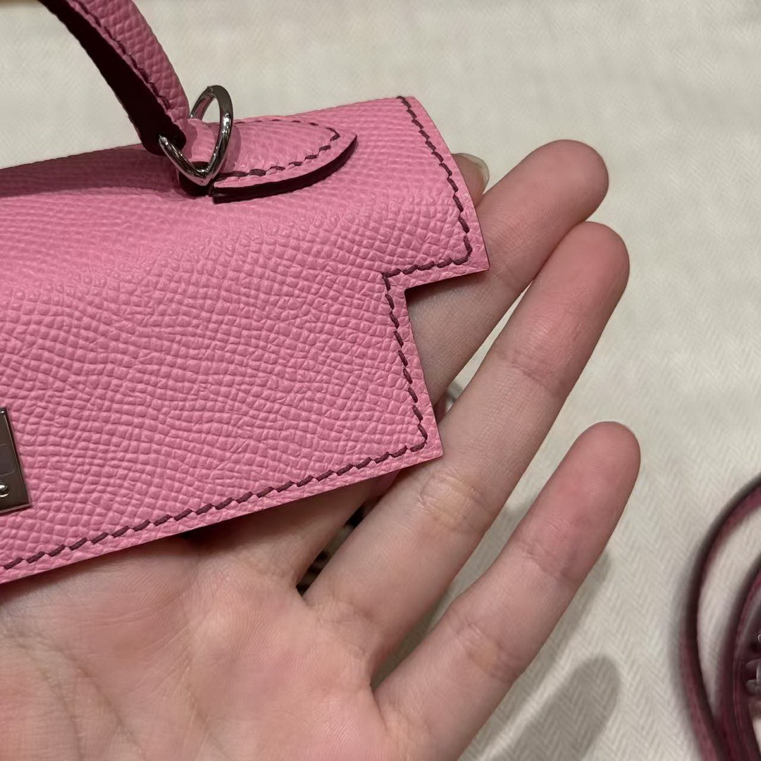 Hermes Kelly Mini 2 19 CM Bag Handmade In Epsom Calfskin Leather Silver Hardware 5P Pink - Image 13