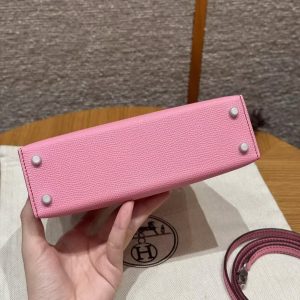 Hermes Kelly Mini 2 19 CM Bag Handmade In Epsom Calfskin Leather Silver Hardware 5P Pink - Image 10