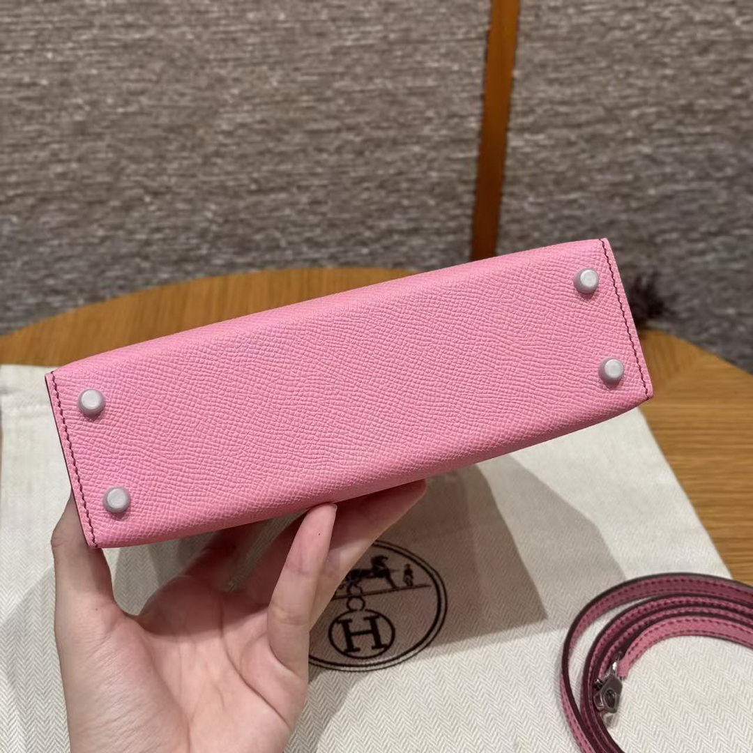 Hermes Kelly Mini 2 19 CM Bag Handmade In Epsom Calfskin Leather Silver Hardware 5P Pink - Image 10