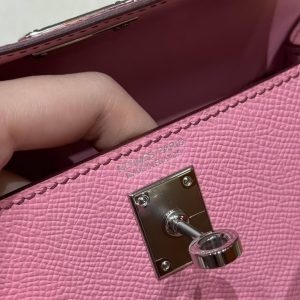 Hermes Kelly Mini 2 19 CM Bag Handmade In Epsom Calfskin Leather Silver Hardware 5P Pink - Image 9