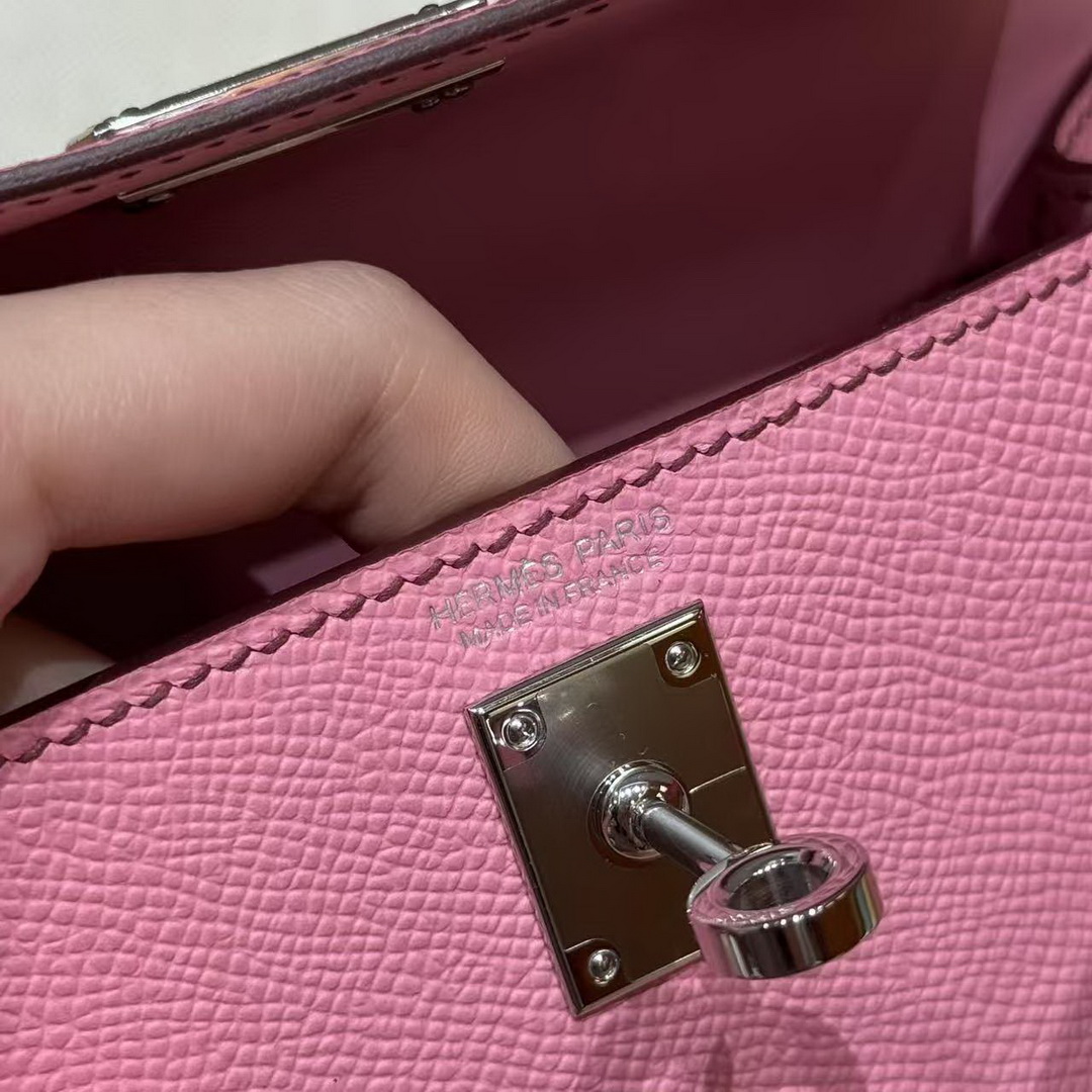 Hermes Kelly Mini 2 19 CM Bag Handmade In Epsom Calfskin Leather Silver Hardware 5P Pink - Image 9