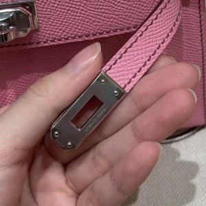 Hermes Kelly Mini 2 19 CM Bag Handmade In Epsom Calfskin Leather Silver Hardware 5P Pink - Image 8
