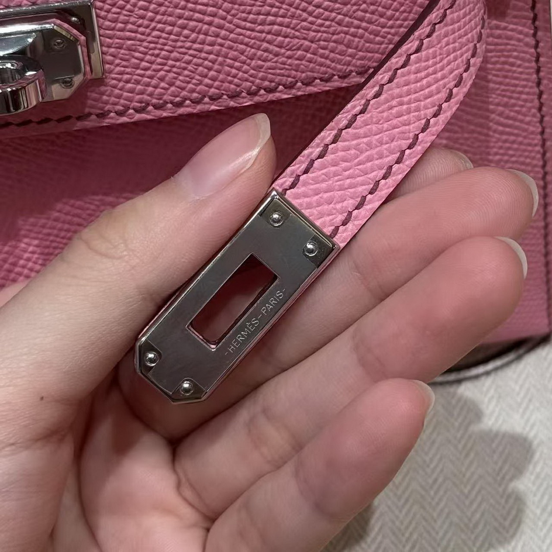Hermes Kelly Mini 2 19 CM Bag Handmade In Epsom Calfskin Leather Silver Hardware 5P Pink - Image 8