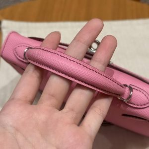 Hermes Kelly Mini 2 19 CM Bag Handmade In Epsom Calfskin Leather Silver Hardware 5P Pink - Image 6