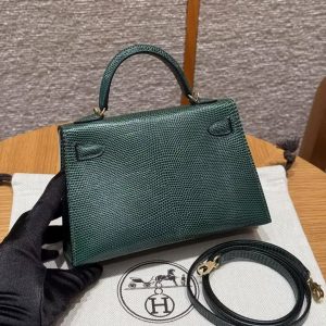 Hermes Kelly Mini 2 19 CM Bag Handmade In Lizard Leather From South Africa Gold Hardware 60 Vert Pochette - Image 2
