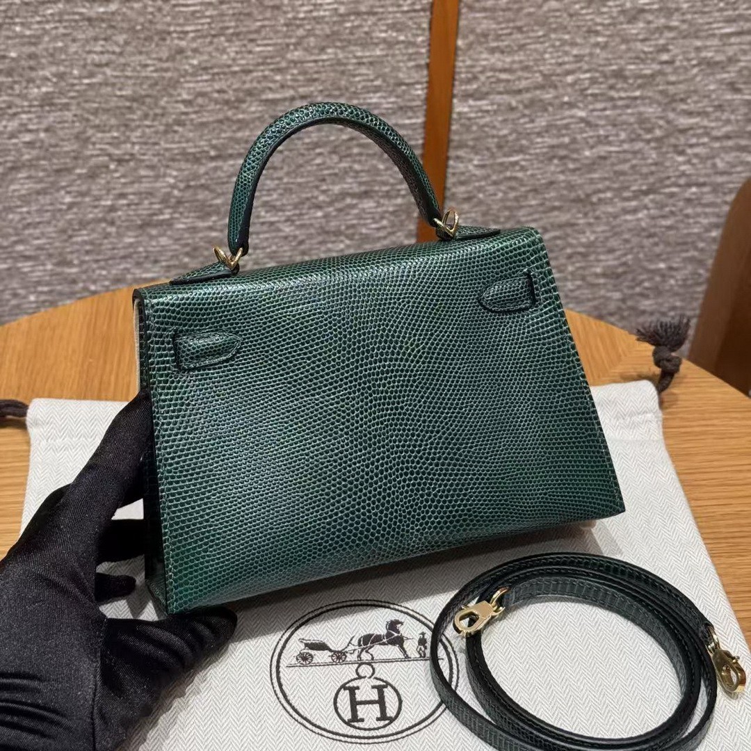 Hermes Kelly Mini 2 19 CM Bag Handmade In Lizard Leather From South Africa Gold Hardware 60 Vert Pochette - Image 2