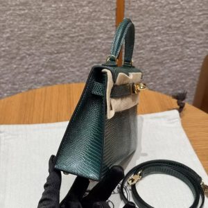 Hermes Kelly Mini 2 19 CM Bag Handmade In Lizard Leather From South Africa Gold Hardware 60 Vert Pochette - Image 29