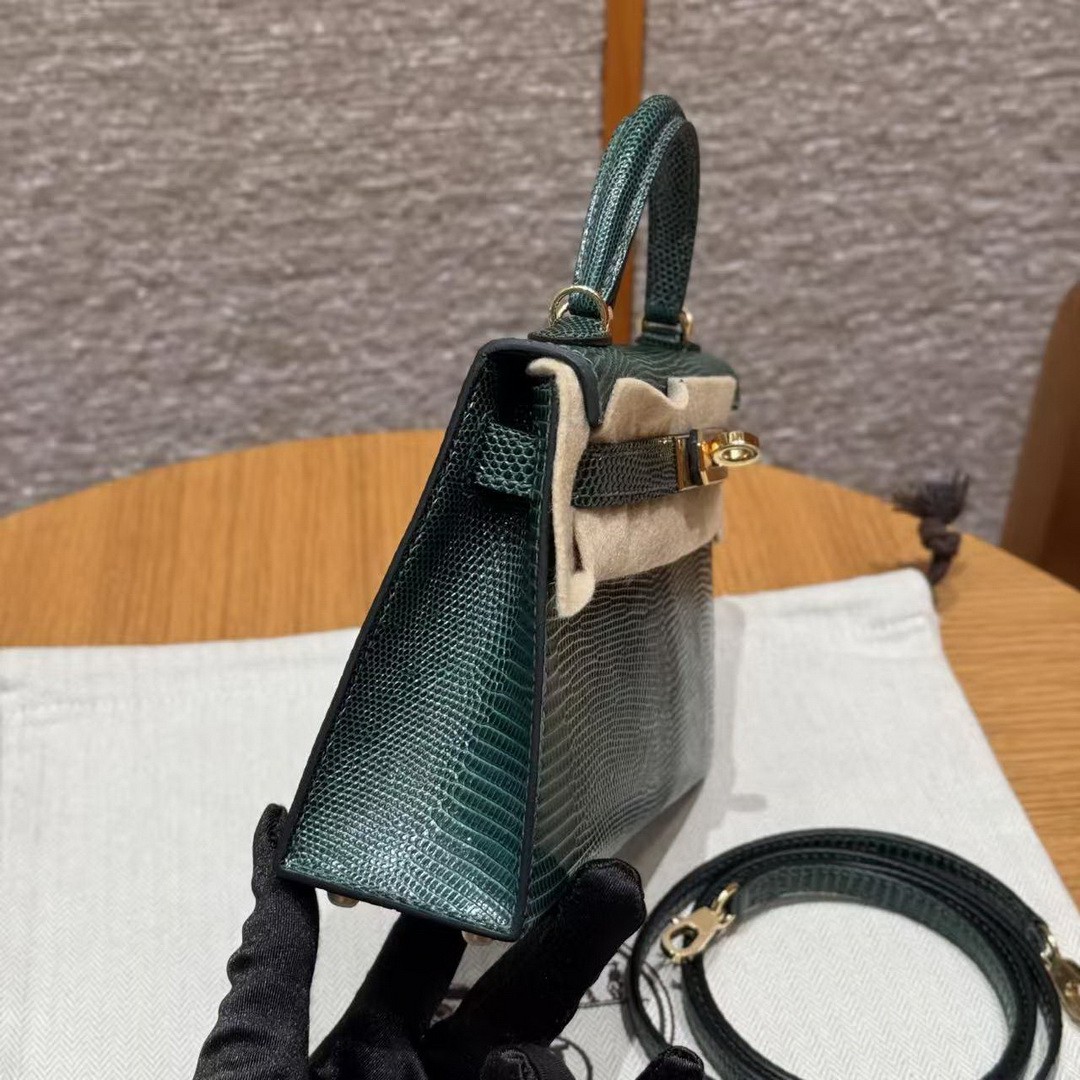 Hermes Kelly Mini 2 19 CM Bag Handmade In Lizard Leather From South Africa Gold Hardware 60 Vert Pochette - Image 29