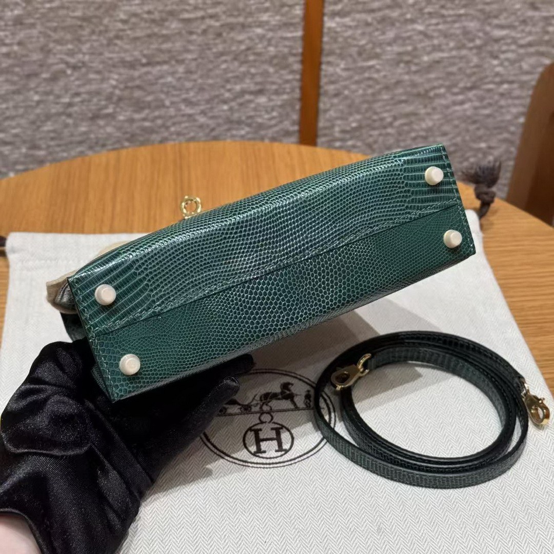 Hermes Kelly Mini 2 19 CM Bag Handmade In Lizard Leather From South Africa Gold Hardware 60 Vert Pochette - Image 28